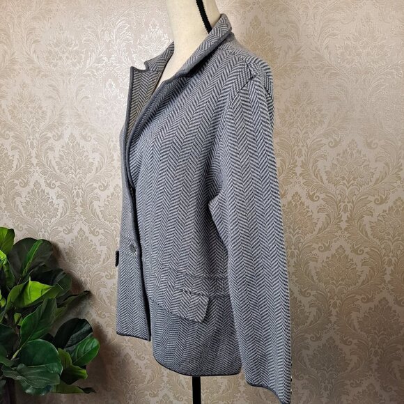Talbots Plus Petites Size 2XP Two Tone Gray Jacket Merino Wool Chevron Stripes - Picture 6 of 12